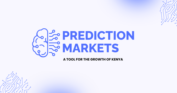Minimalist blue brain icon with circuit lines next to text "Prediction Markets: A Tool for the Growth of Kenya.